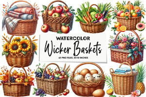 Wicker Baskets Clipart, an Illustration by DreamArtGraphic
