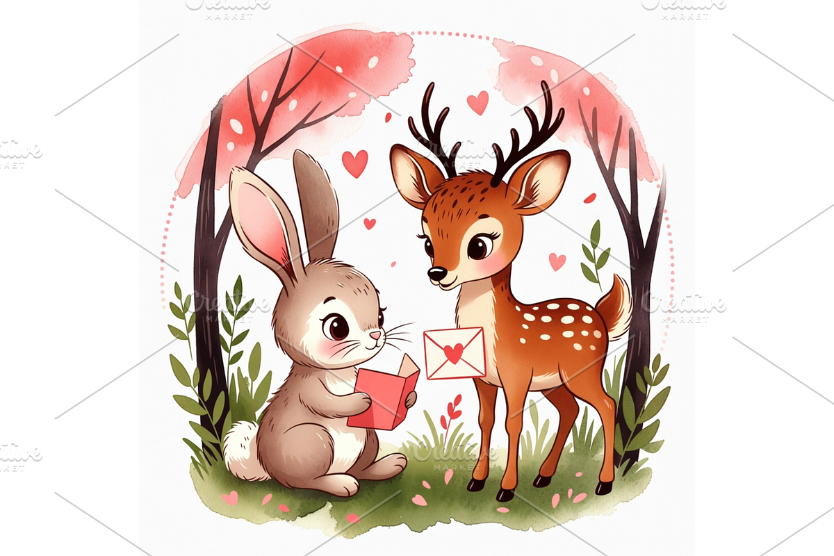 Whimsical Woodland Valentine Clipart, a Seasonal Illustration by Creative design (Photo 7 of 7)