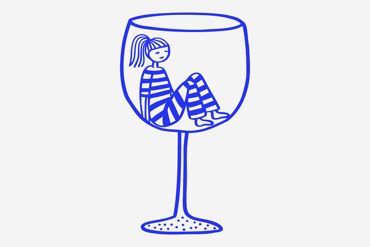 Girl Sitting in Wine Glass Doodle, a Person Illustration by Danil Polshin