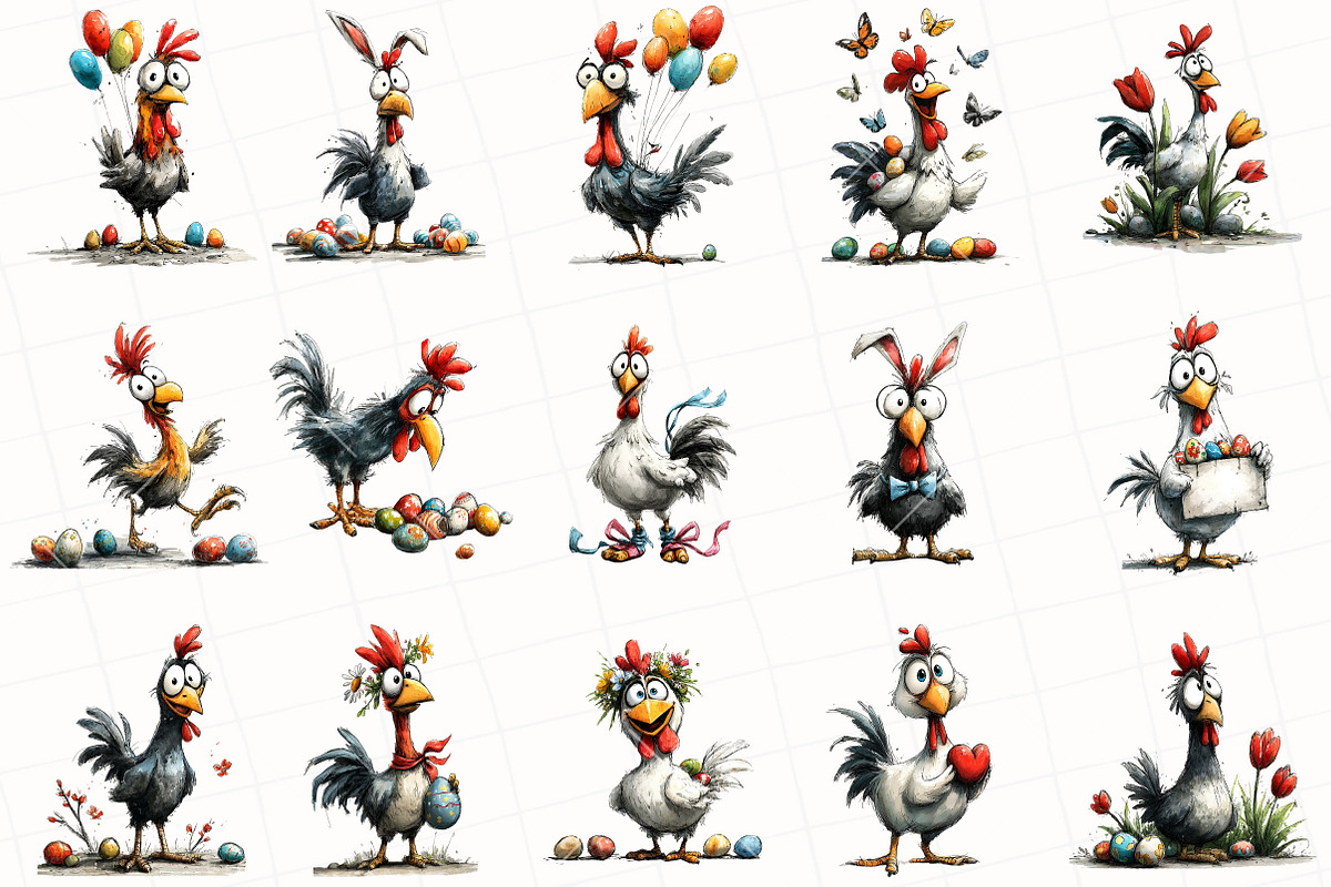 Whimsical Easter Chicken Clipart, an Illustration by OK Design (Photo 3 of 6)