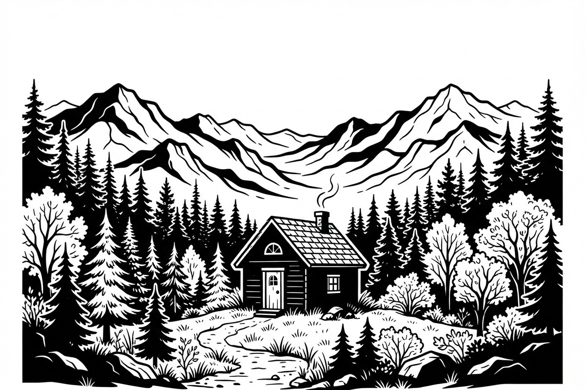 50 Forest Cabin Landscape Silhouette, an Empty State Illustration by Amazin_art (Photo 18 of 38)