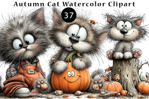 Autumn Cat Watercolor Clipart, a Seasonal Illustration by CreationArt