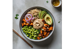 Healthy vegan Buddha bowl with, an Illustration by tilialucida