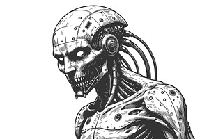 Cyberpunk Skull Robot Exposed, a Technology Illustration by AlexArt