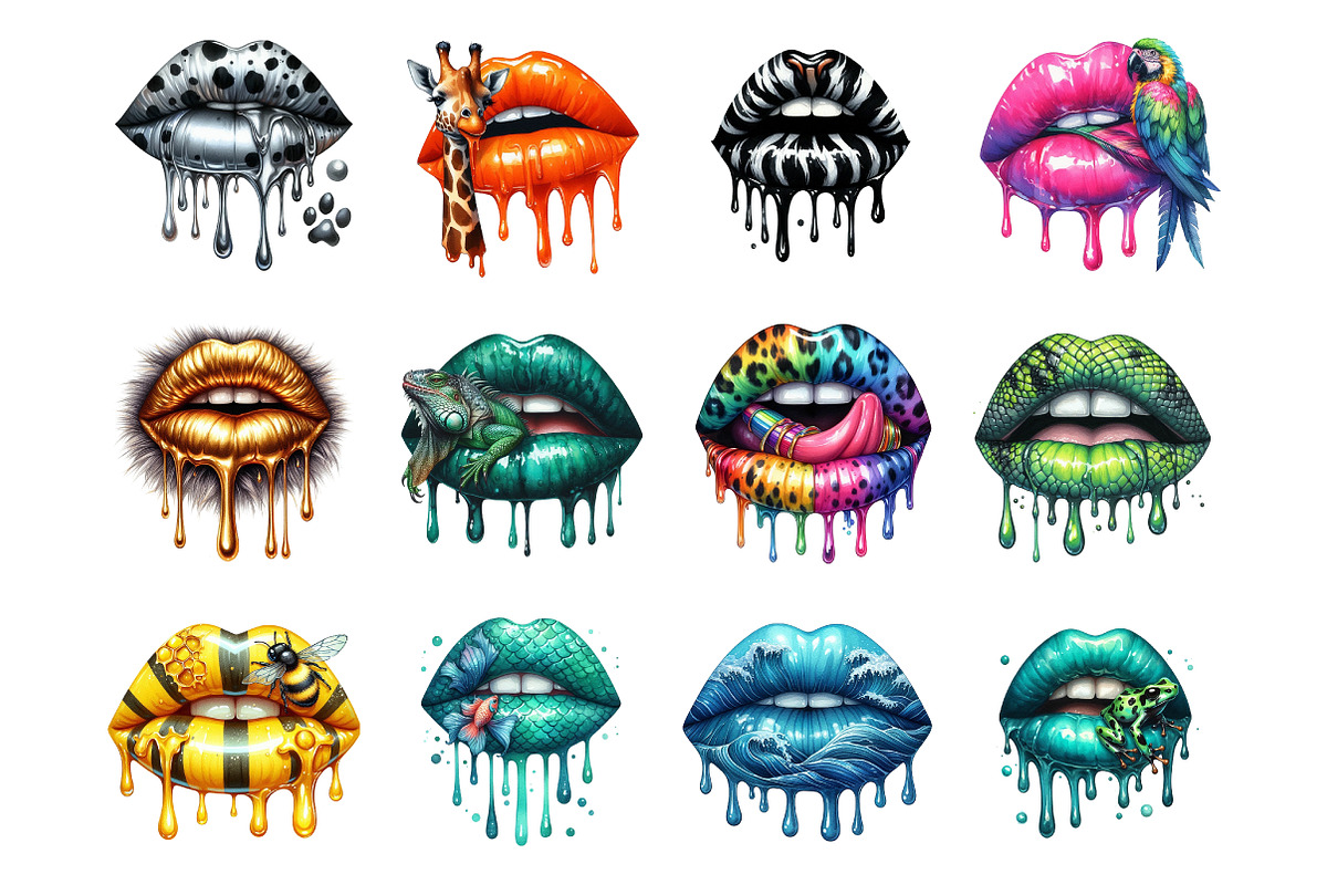 Animal Print Dripping Lips PNG, an Illustration by SinaCreation (Photo 2 of 7)