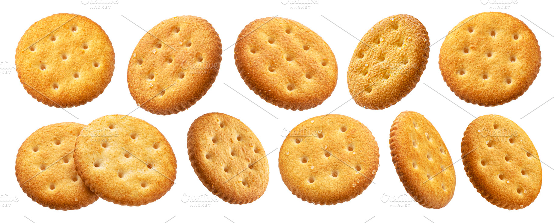 Round crackers isolated on white, a Food & Drink Photo by Max Lashcheuski