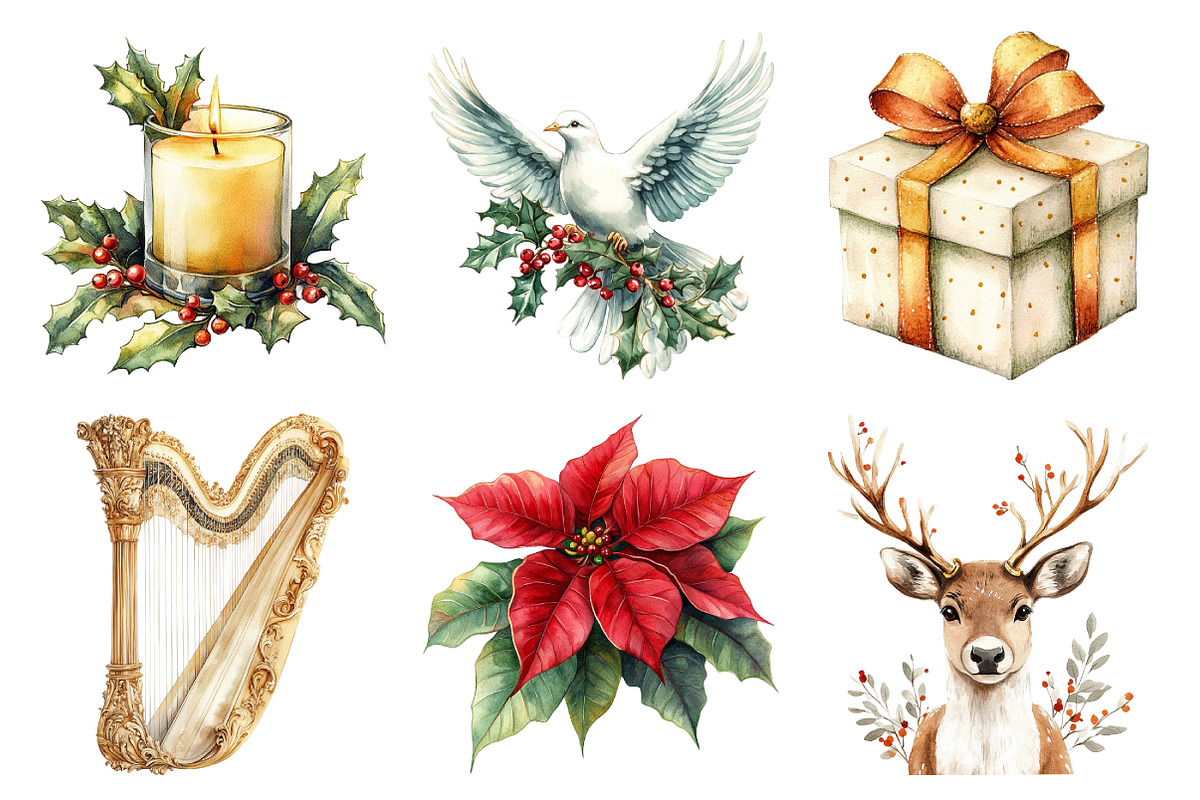 Watercolor Elegant Christmas Clipart, an Illustration by Daily.Designs (Photo 2 of 5)