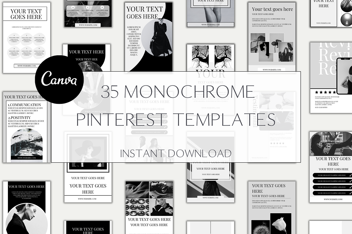 Monochrome Pinterest Templates, a Social Media Template by Sian Elizabeth Designs (Photo 1 of 5)