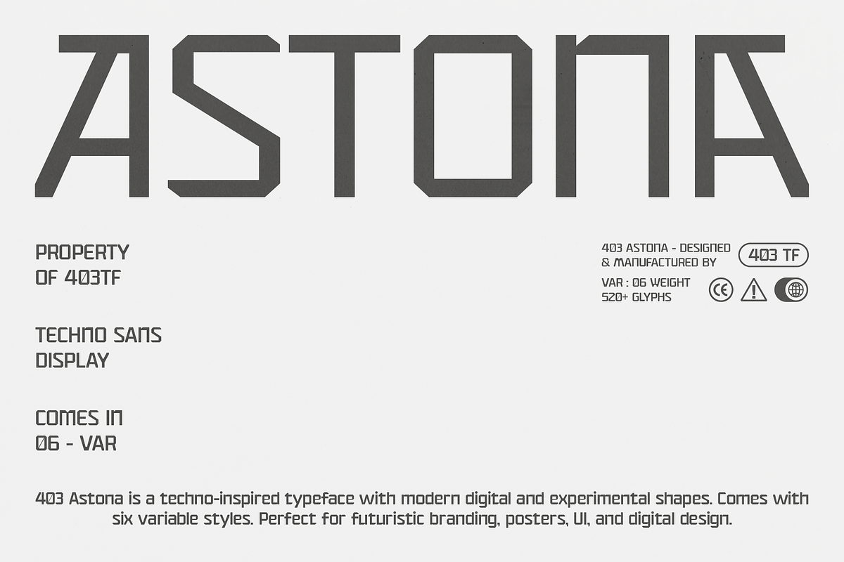 403 Astona - Techno Sans Display, a Sans Serif Font by 403 Type Foundry (Photo 1 of 11)
