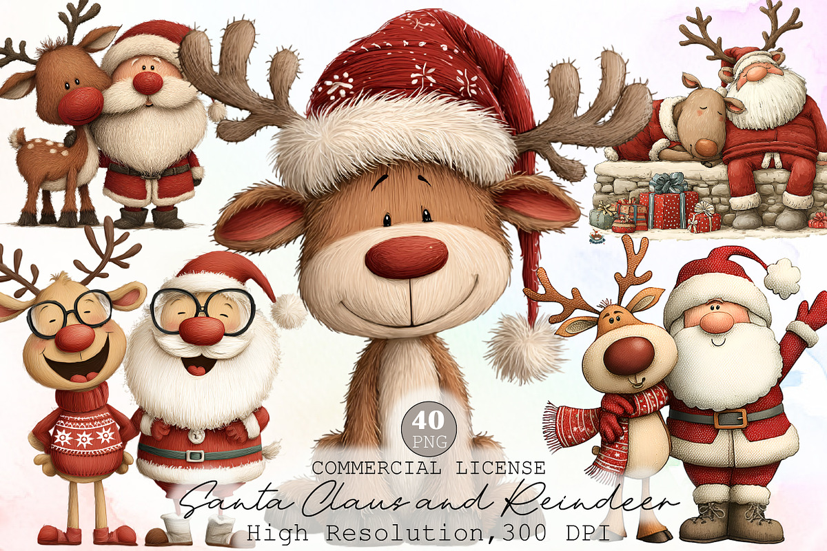 Santa Claus and Reindeer PNG, an Animal Illustration by Sublimation Artist (Photo 1 of 6)