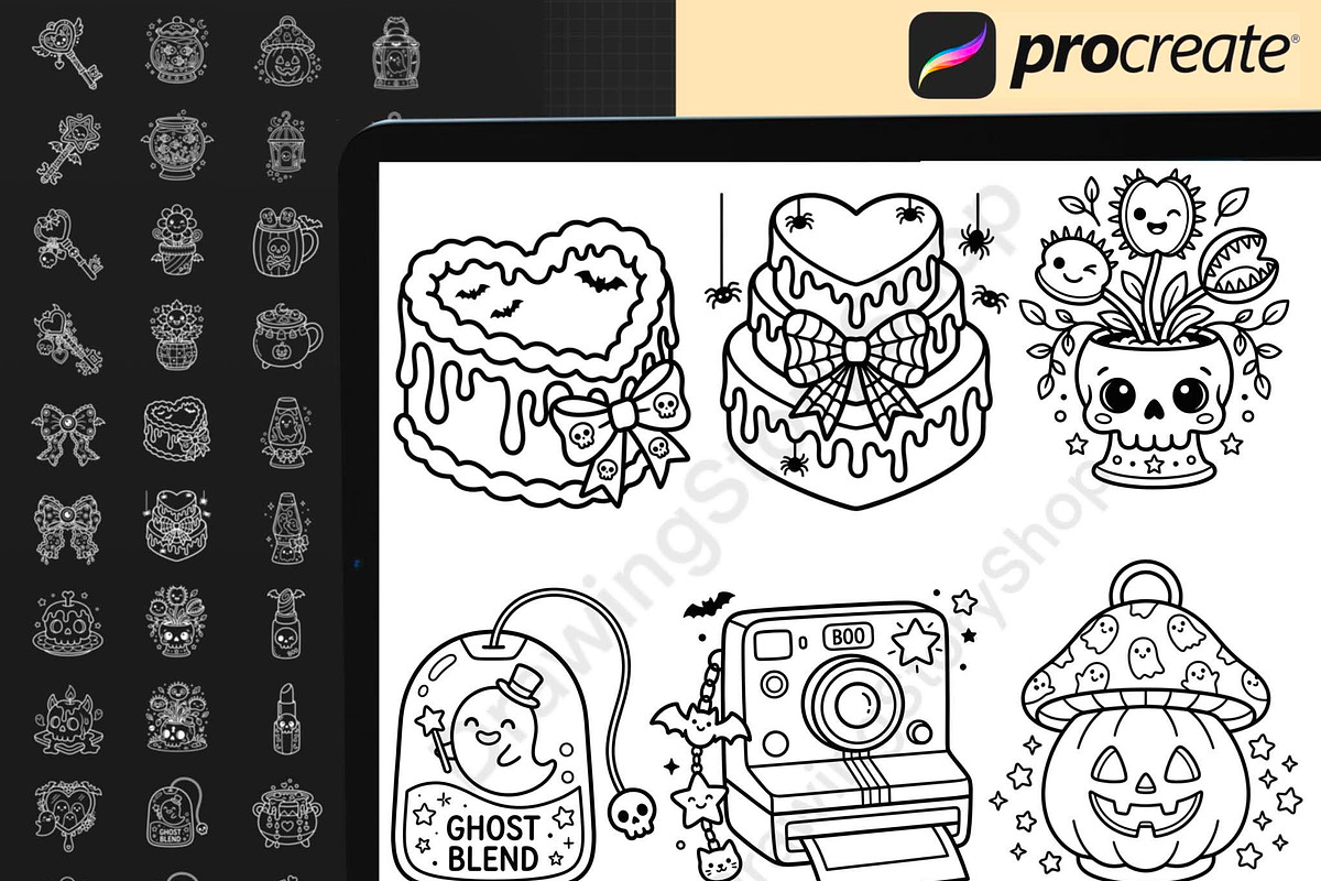 200 Procreate Halloween Stamps, a Brush Add-On by DrawingStoryShop (Photo 3 of 6)