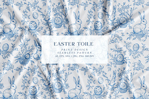 Easter Blue Toile Seamless Pattern, a Pattern Graphic by Olya Creative