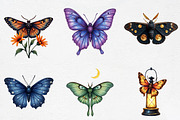 Watercolor Summer Night Moths Clipar, an Illustration by CrexoraLab (Thumbnail 2 of 5)