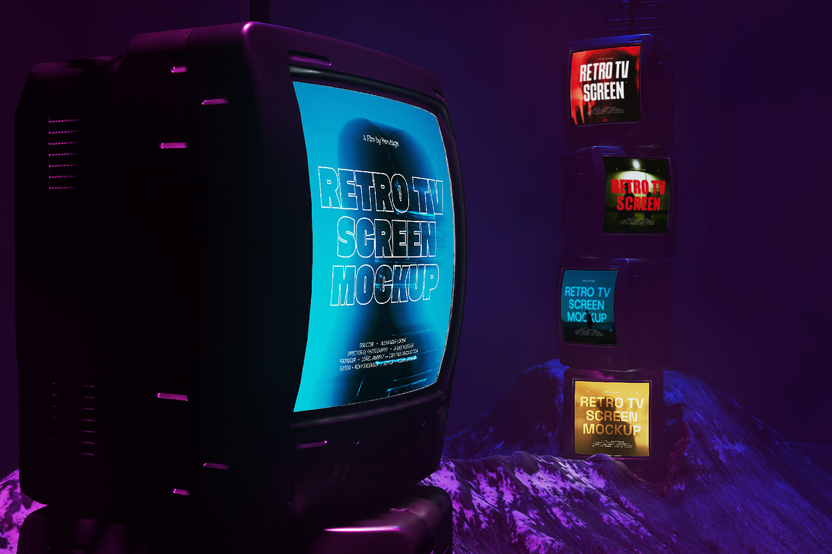 Stacked Retro CRT TV Screen Mockup, an Advertising Mockup by herutage (Photo 4 of 4)