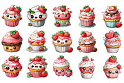 Cute Strawberry Cupcake Clipart, an Illustration by DreamArtGraphic (Thumbnail 4 of 4)