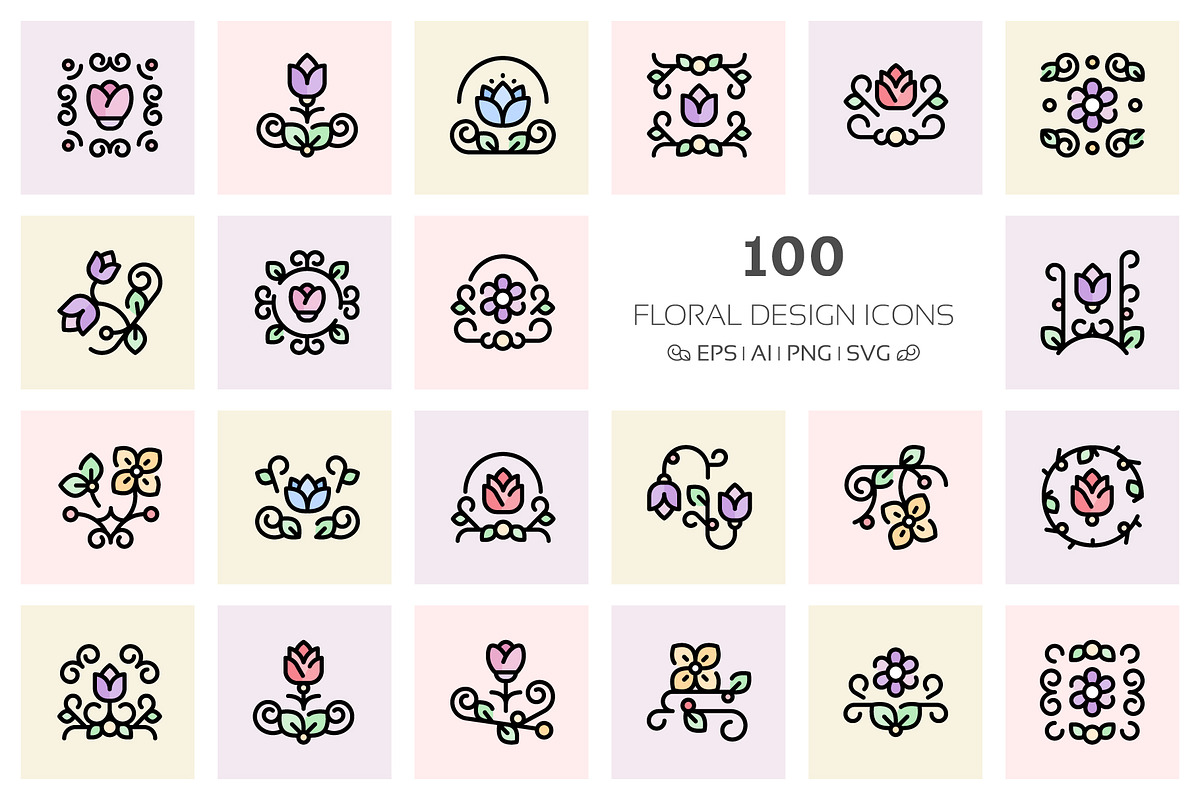 100 Floral Design Icons, an Outline Icon by lavinialorena (Photo 1 of 5)