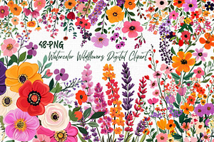 Watercolor Wildflowers Digital Clipa, an Illustration by Libby Wishes