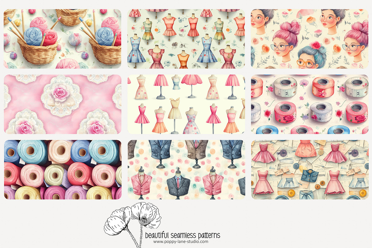 80 seamstress seamless pattern, a Pattern Graphic by Poppy Lane Studio (Photo 6 of 11)