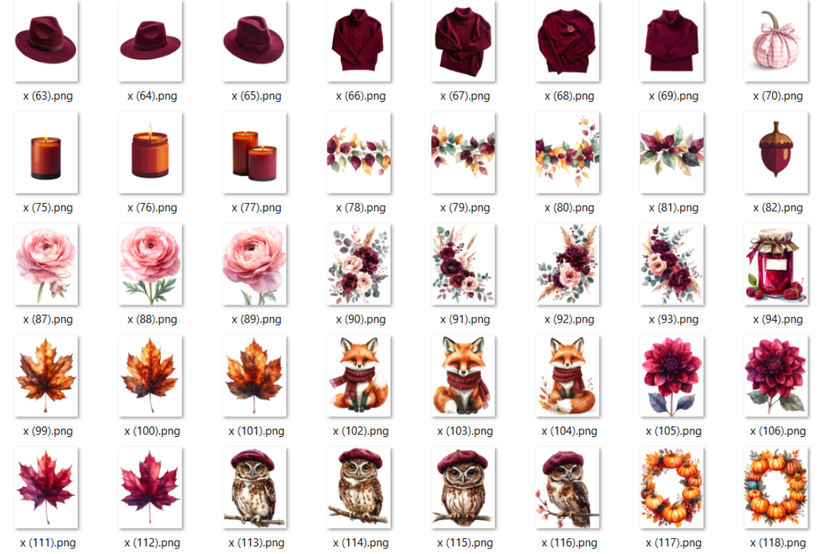 Burgundy Autumn Clipart Bundle, an Object Illustration by Daffodil Dream Studio (Photo 4 of 7)