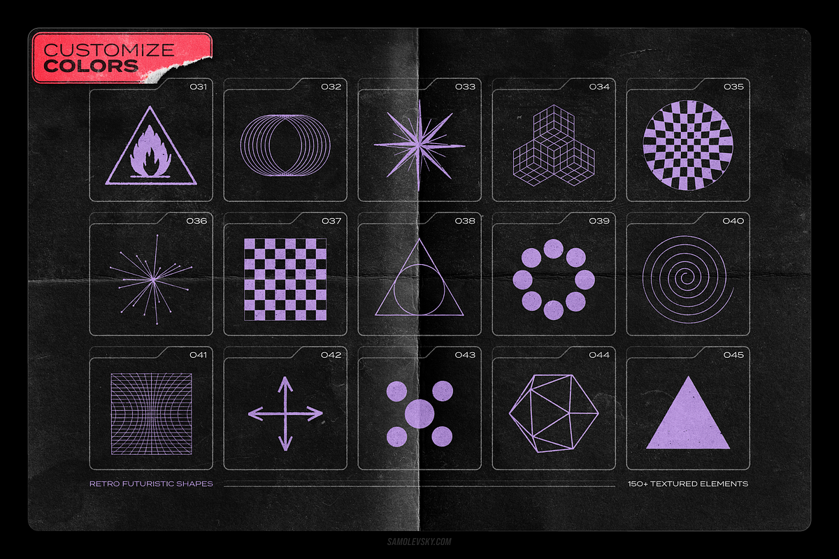 150 Retro-Futuristic Textured Shapes, an Object Graphic by Samolevsky (Photo 6 of 17)