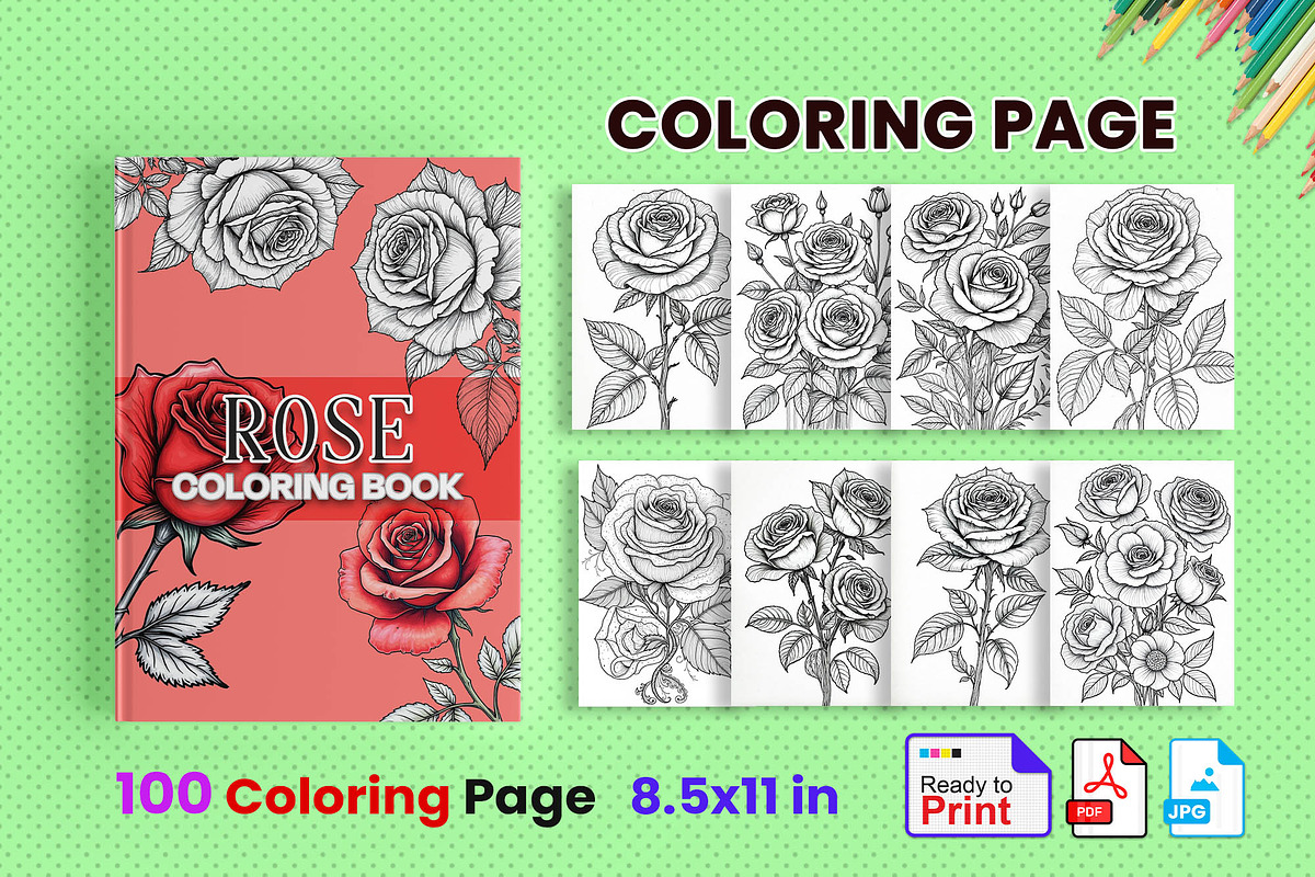 Rose Coloring Book | Rose Coloring, a Stationery Template by Graphic Template (Photo 1 of 2)