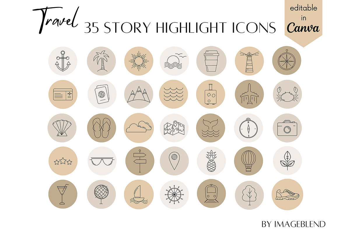 35 Travel Story Highlights Icons, a Social Media Template by Imageblend (Photo 1 of 4)