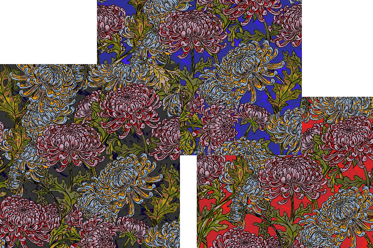maximalist chrysanthemum botanical, a Pattern Graphic by NayaChu (Photo 5 of 9)