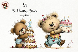 Birthday Bear PNG Clipart Watercolor, an Animal Illustration by Nicolle's Colorful Art