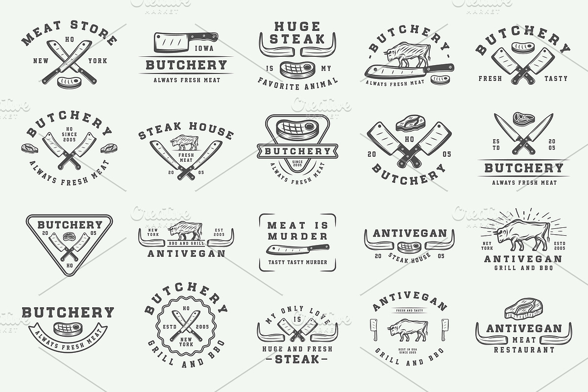 Vintage butchery emblems, a Branding & Logo Template by AkimD (Photo 6 of 15)