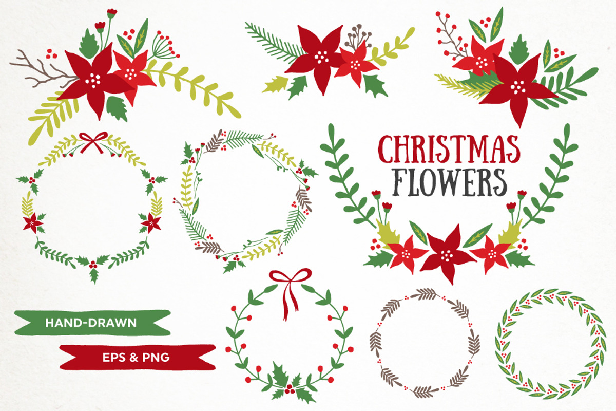 Christmas Flowers Wreaths Florals, an Illustration by AzmariDigitals (Photo 1 of 2)