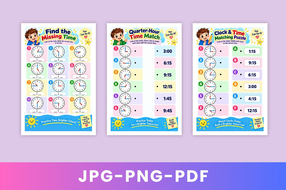Quarter-Hour Clock Puzzles, a Stationery Template by Designmela01 (Photo 2 of 6)