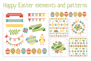 Happy easter elements and patterns