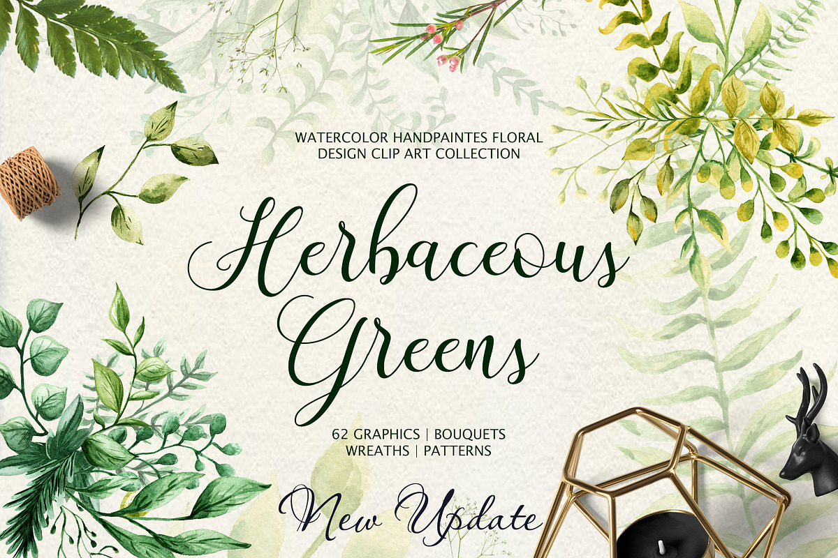 Herbaceous Greens-watercolor set, a Decorative Illustration by Astarte_design (Photo 1 of 13)