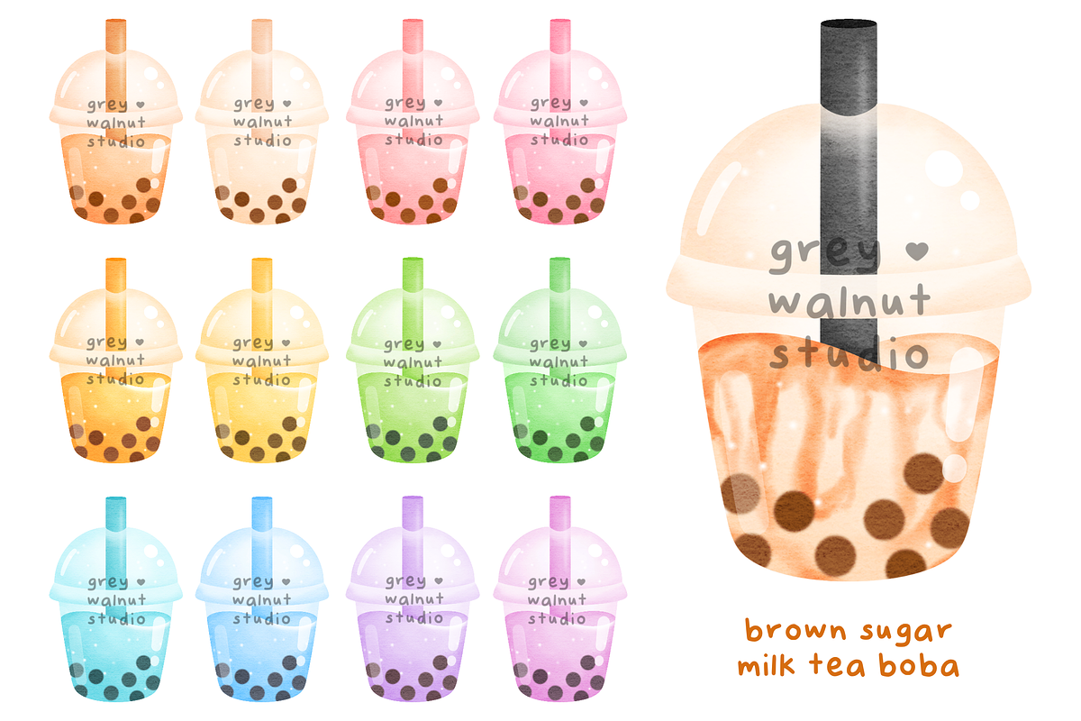Bubble Tea Clipart, a Food Illustration by greywalnutstudio (Photo 2 of 4)