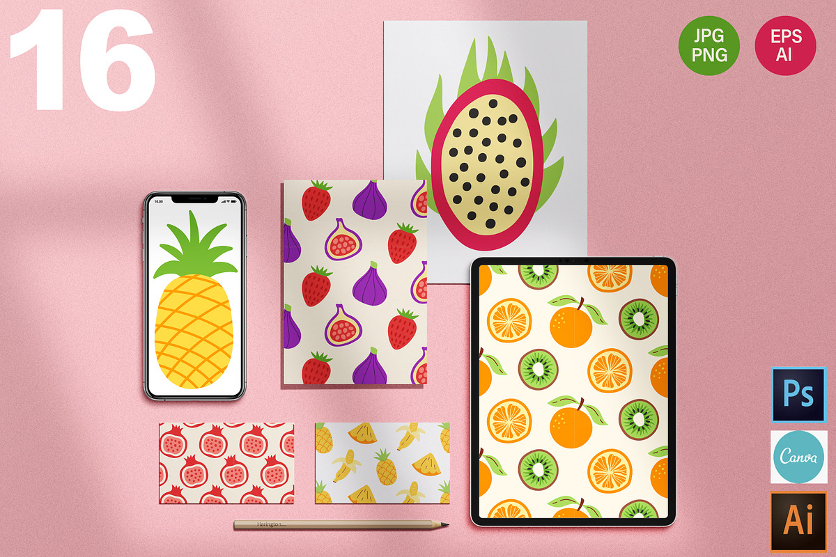 Fruits Clipart and Patterns +SVG, a Graphic by Katrinelly (Photo 2 of 9)