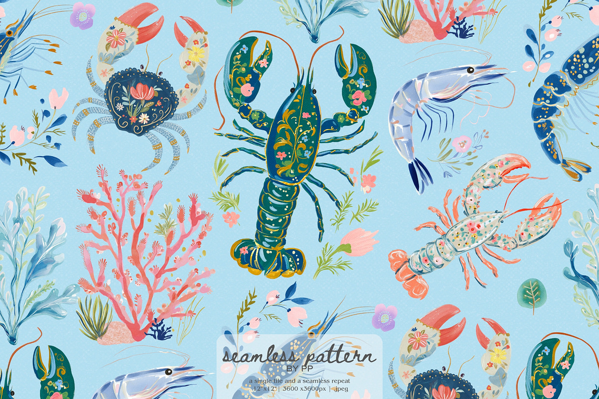 Coastal seafood pattern, a Pattern Graphic by Pink Studio Art (Photo 1 of 4)