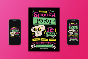 Black Spooky Party Flyer Set, a Flyer Template by Aiyari Graphic