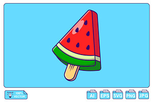 Watermelon Fruit Popsicle Cartoon, a Food Illustration by Artstorystudio