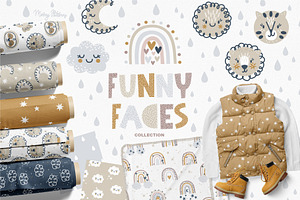 Funny animal faces and rainbows