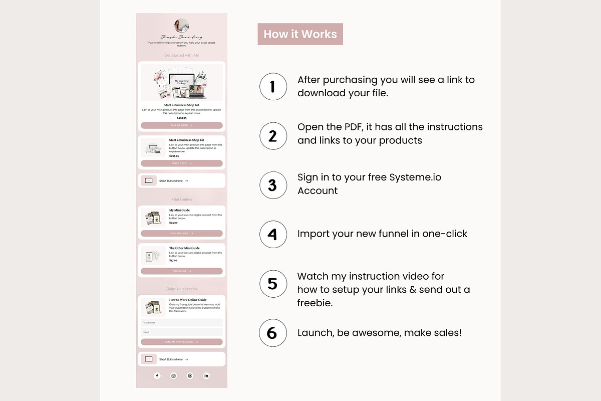 Systeme.io Blush Link in Bio, a Landing Page Template by Hayley's Digital Hub (Photo 7 of 10)