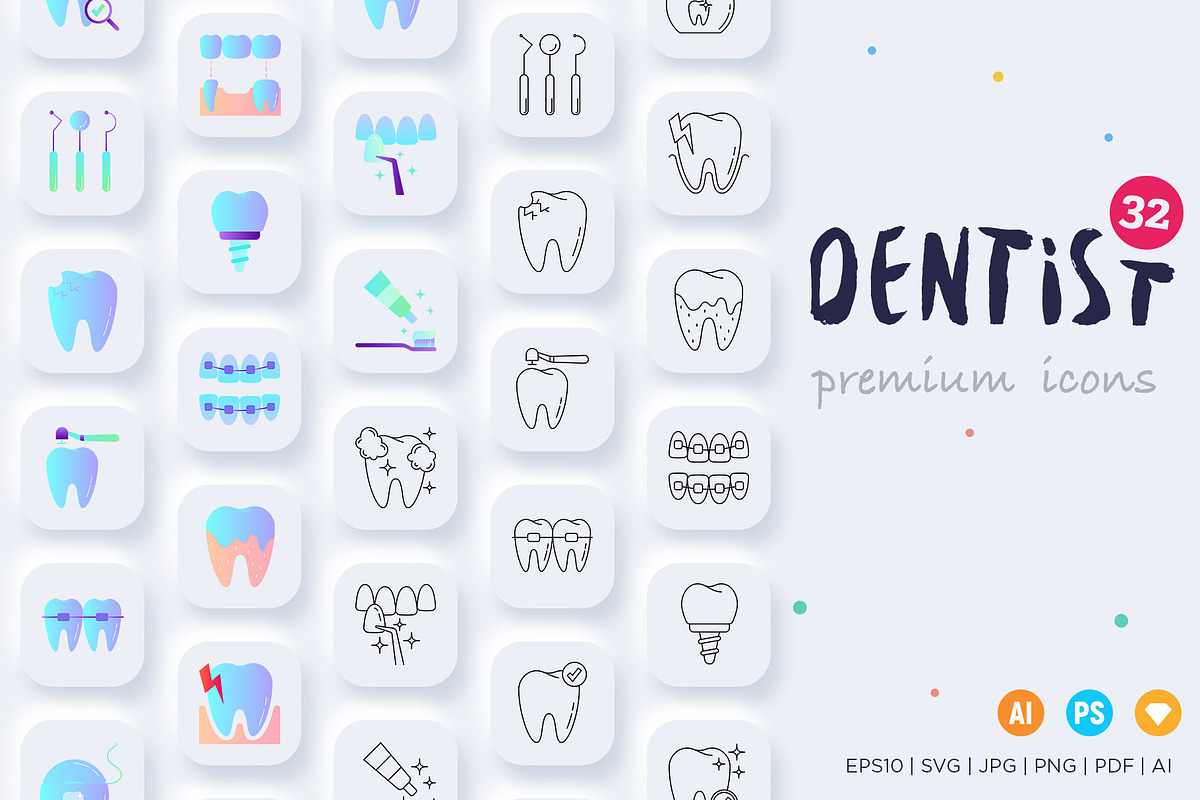 Dentist | 32 Icons Set Hand Drawn, an Outline Icon by Marina Silence (Photo 1 of 17)