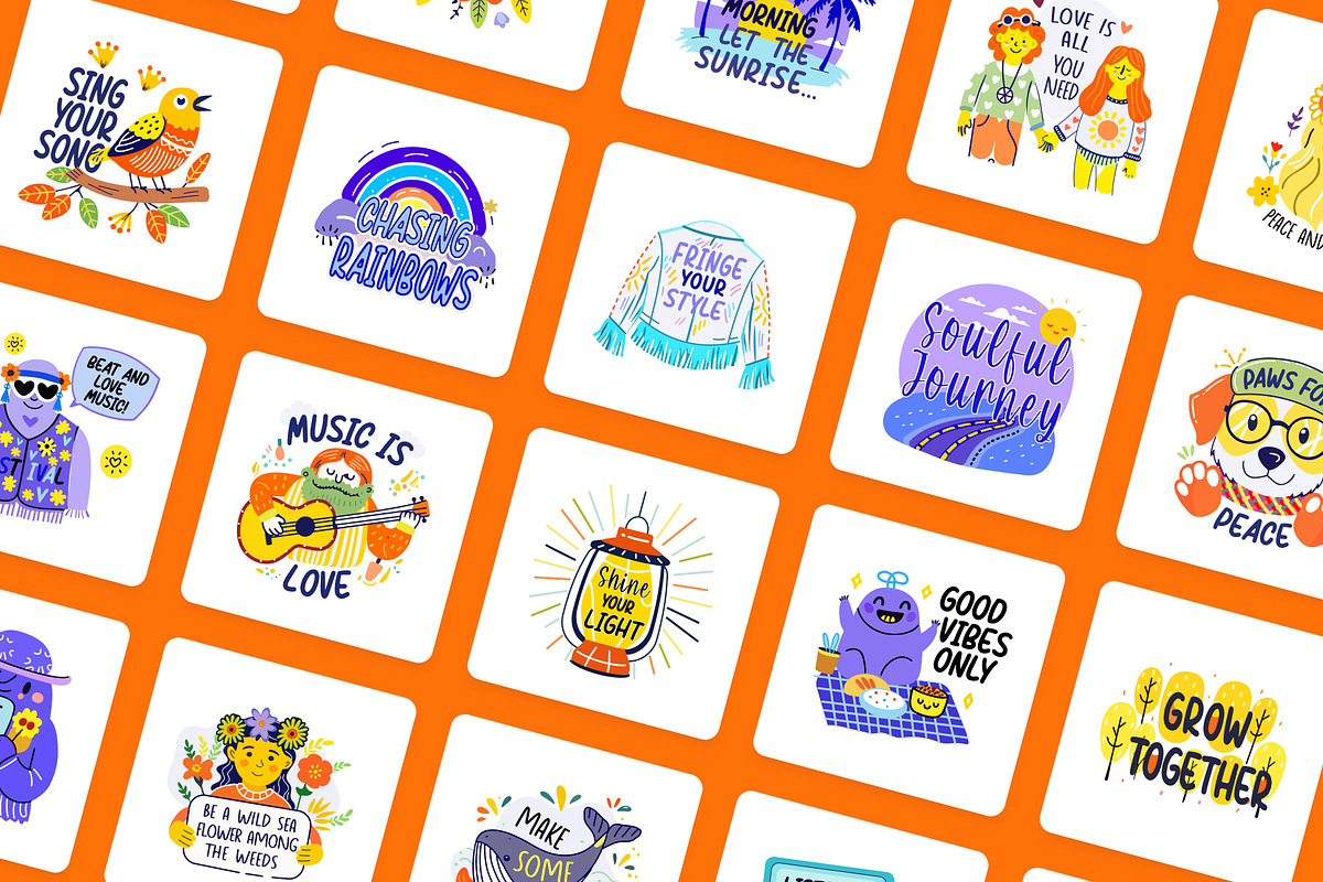 Hippie Stickers, an Emoji Icon by Brickclay (Photo 6 of 9)