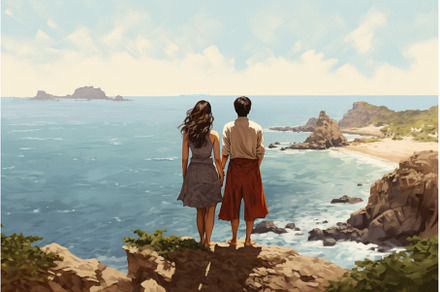 Peaceful Asian couple watch sea, a Person Photo by Ylivdesign