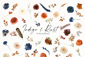 Indigo & Rust Boho Floral Clipart