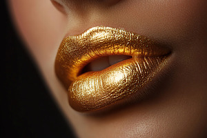 Closeup of soft, shimmering golden lips in high-quality detail, a Beauty & Fashion Photo by AlyaAnd
