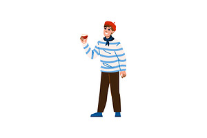 French man wearing beret and striped, a Person Illustration by pikepicture