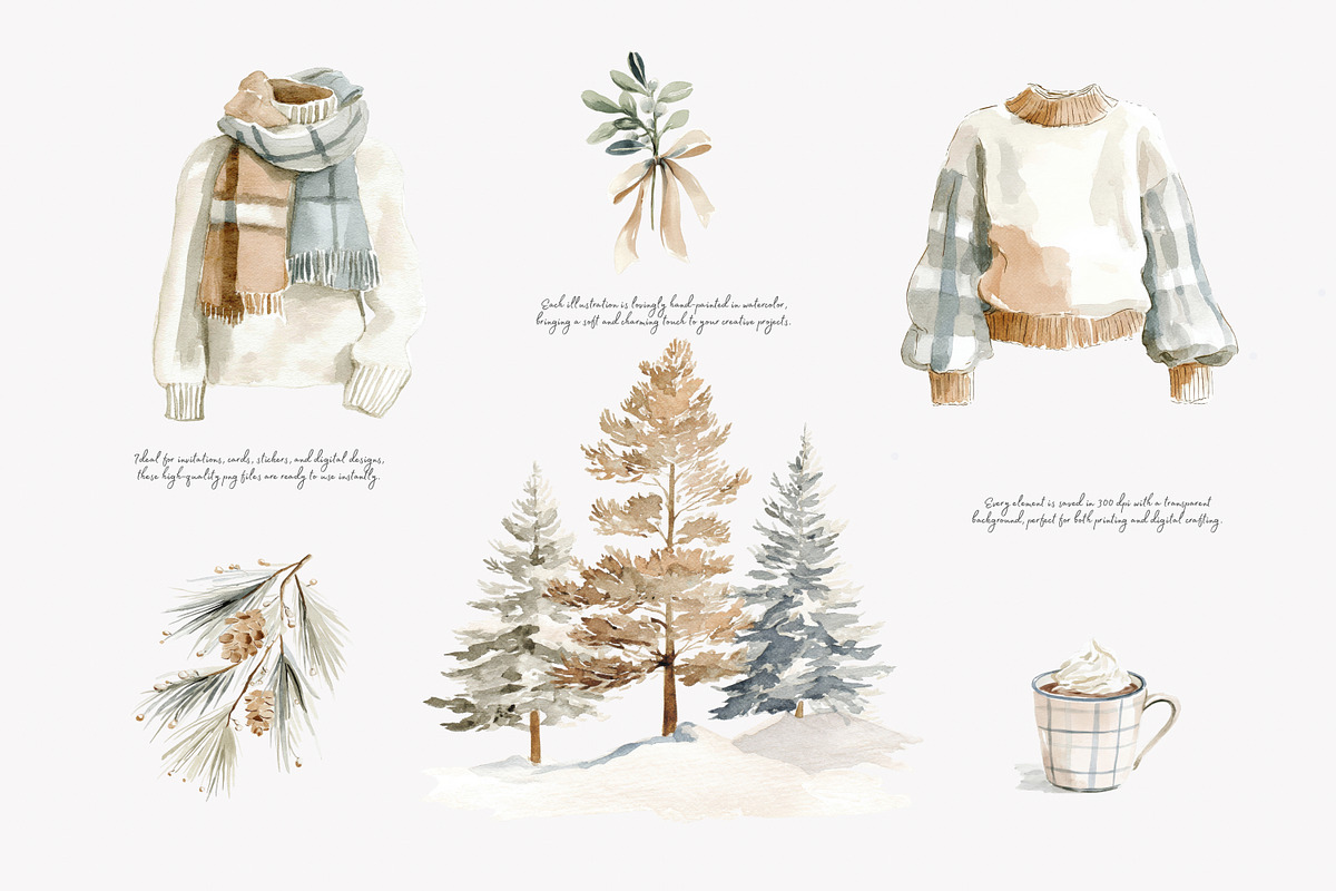 Winter watercolor clipart set, a Decorative Illustration by Patishop Art (Photo 3 of 10)