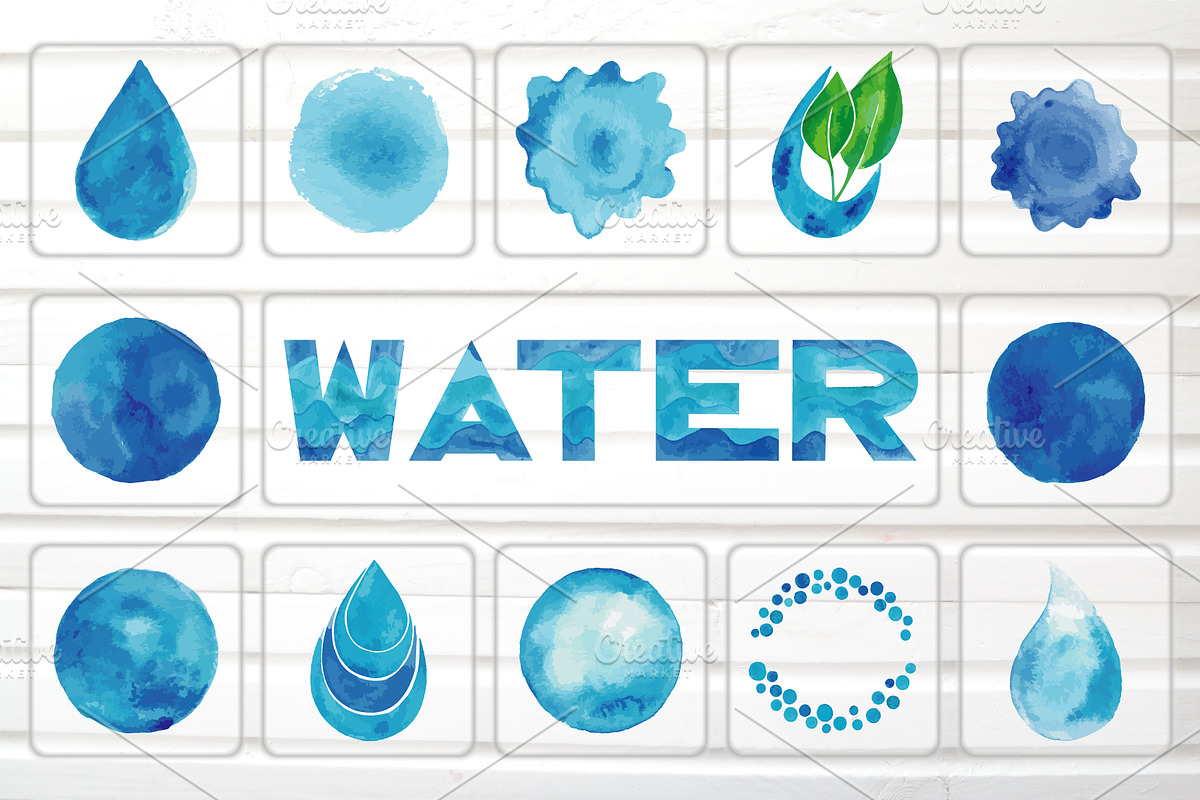 Blue Watercolor Vector Logos Set, a Decorative Illustration by Happiestsim (Photo 3 of 3)