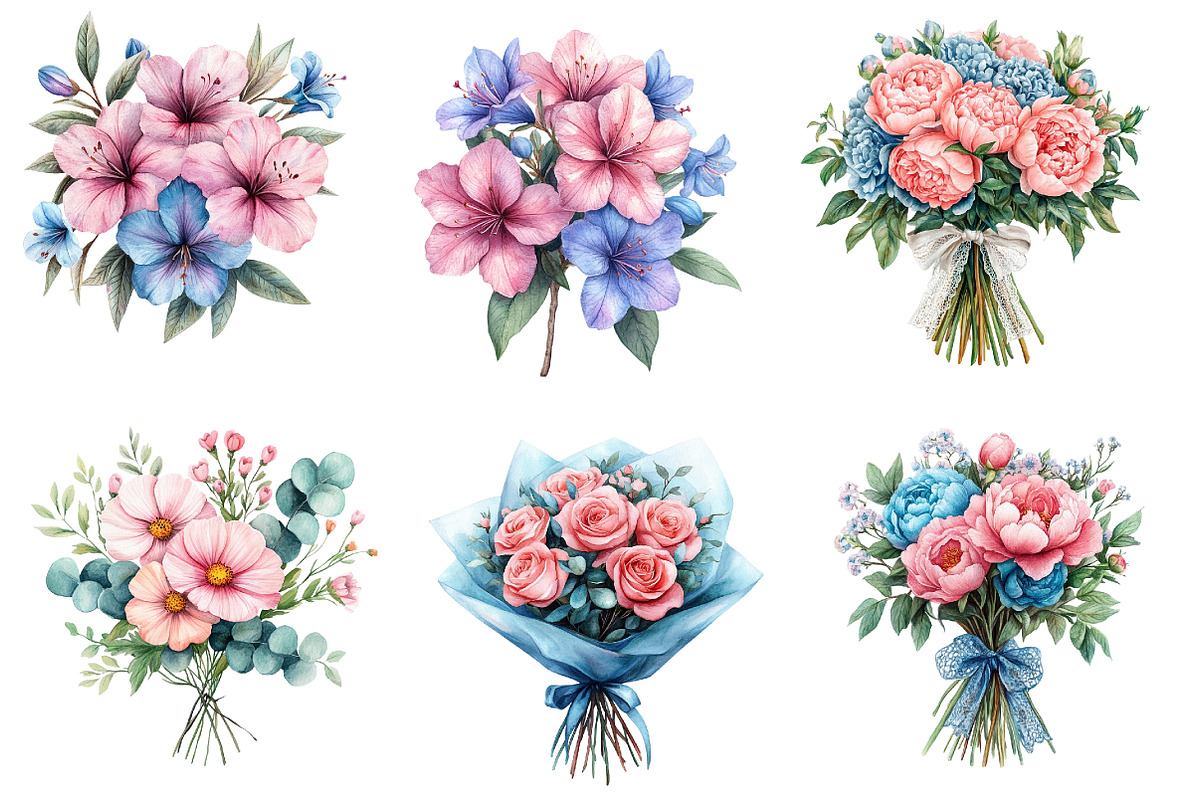 Pink Aqua and  Floral Bouquets, an Illustration by Designworld (Photo 4 of 7)