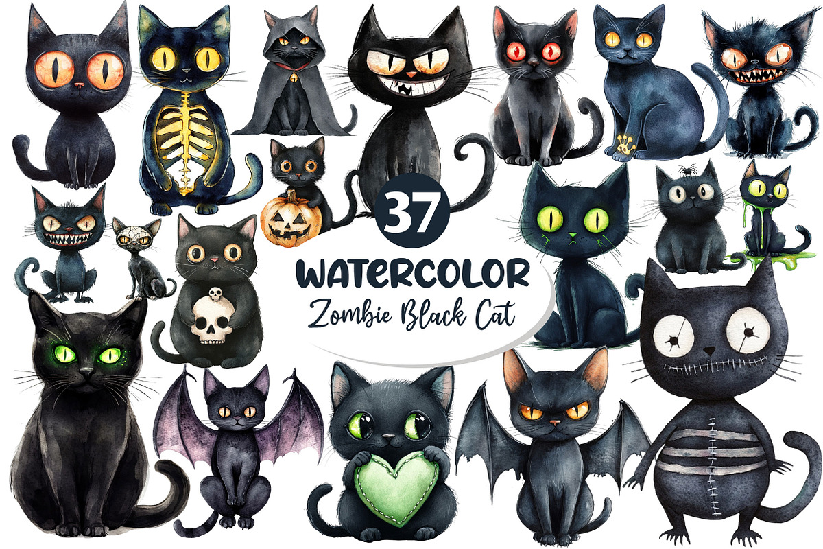 Zombie Black Cat Clipart, an Illustration by Dream Creation (Photo 1 of 4)